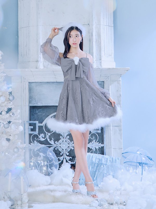 画像31: 【ノベルティ対象】【即日発送！】【サンタコス 3点セット】【XS-Lサイズ/2カラー】フロントビッグリボンオフショル袖付きフレアサンタ[YMT]