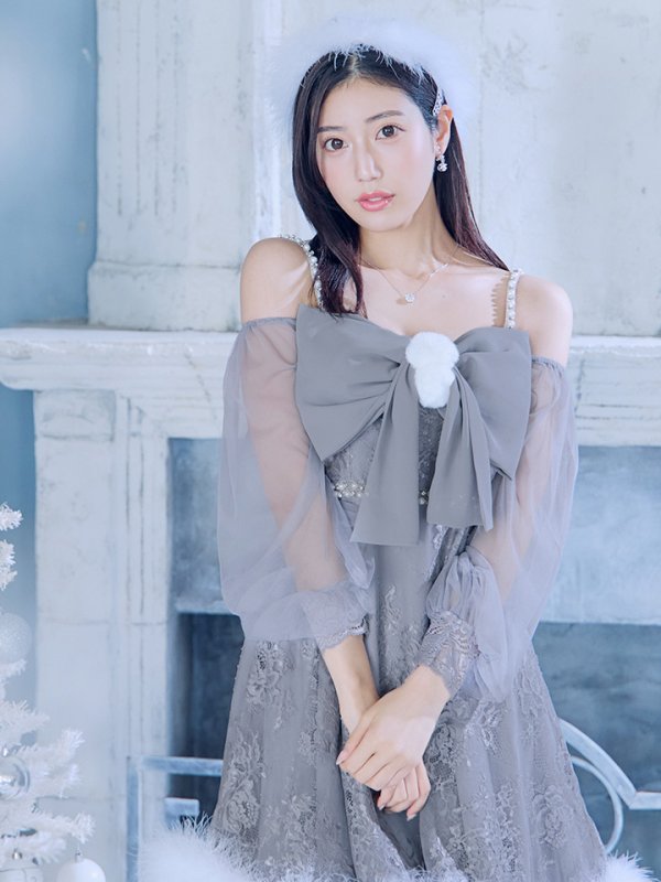 画像33: 【ノベルティ対象】【即日発送！】【サンタコス 3点セット】【XS-Lサイズ/2カラー】フロントビッグリボンオフショル袖付きフレアサンタ[YMT]