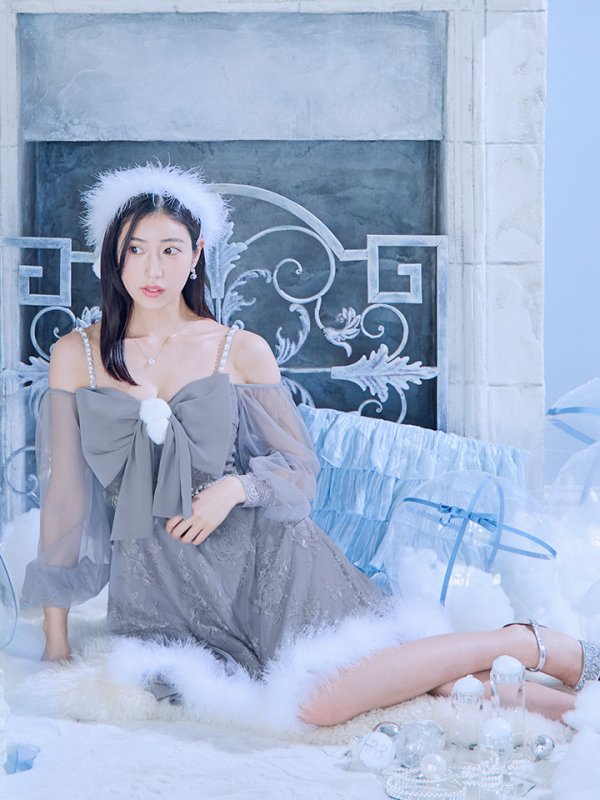 画像35: 【ノベルティ対象】【即日発送！】【サンタコス 3点セット】【XS-Lサイズ/2カラー】フロントビッグリボンオフショル袖付きフレアサンタ[YMT]