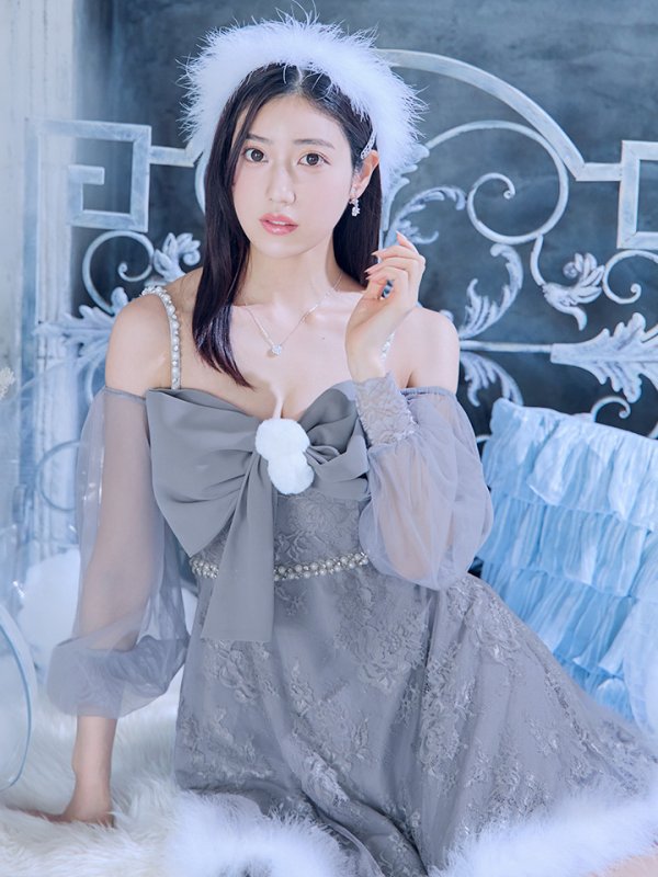 画像38: 【ノベルティ対象】【即日発送！】【サンタコス 3点セット】【XS-Lサイズ/2カラー】フロントビッグリボンオフショル袖付きフレアサンタ[YMT]