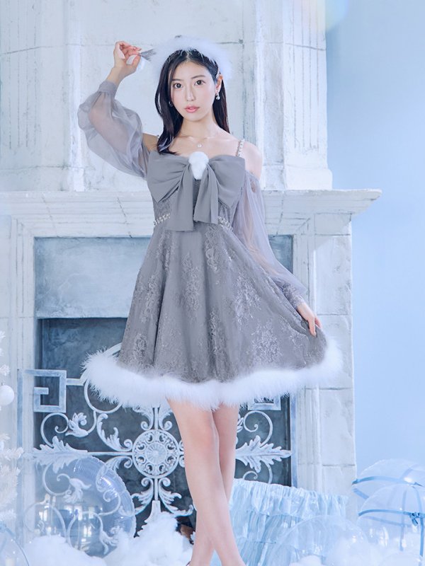 画像40: 【ノベルティ対象】【即日発送！】【サンタコス 3点セット】【XS-Lサイズ/2カラー】フロントビッグリボンオフショル袖付きフレアサンタ[YMT]