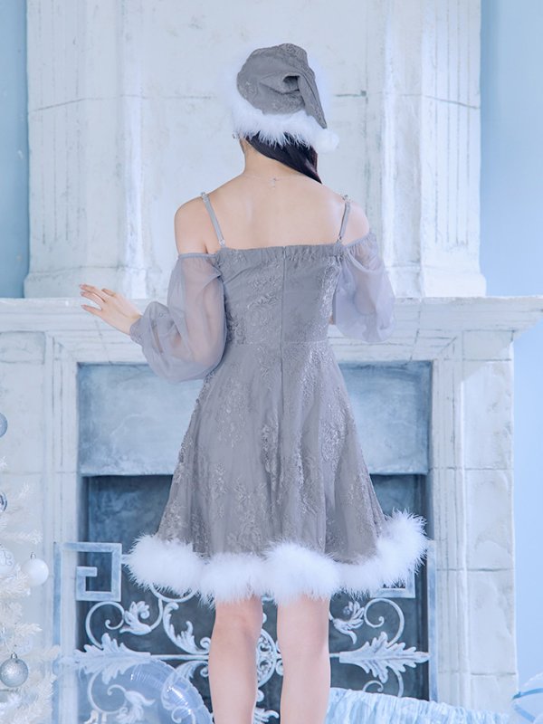 画像26: 【ノベルティ対象】【即日発送！】【サンタコス 3点セット】【XS-Lサイズ/2カラー】フロントビッグリボンオフショル袖付きフレアサンタ[YMT]