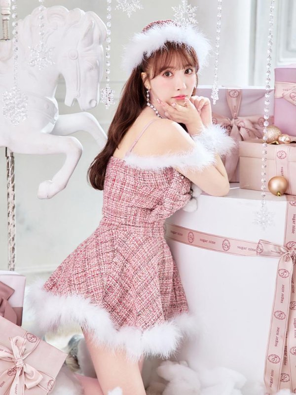 画像11: 【ノベルティ対象】【即日発送！】【サンタコス 5点セット】【XS-XLサイズ/2カラー】フロントリボンセットアップツイードサンタ[YMT]