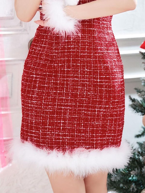 画像24: 【即日発送！】【サンタコス 4点セット】【XS-Mサイズ/1カラー】ツイードキャミドレスサンタ[OF04]