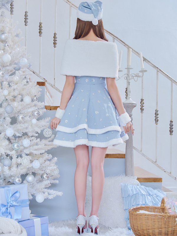 画像13: 【ノベルティ対象】【即日発送！】【サンタコス 5点セット】【XS-XLサイズ/3カラー】ケープ付きフレアサンタコスプレ[YMT]