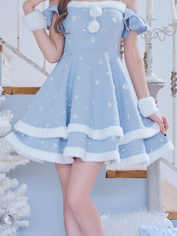 画像15: 【ノベルティ対象】【即日発送！】【サンタコス 5点セット】【XS-XLサイズ/3カラー】ケープ付きフレアサンタコスプレ[YMT]