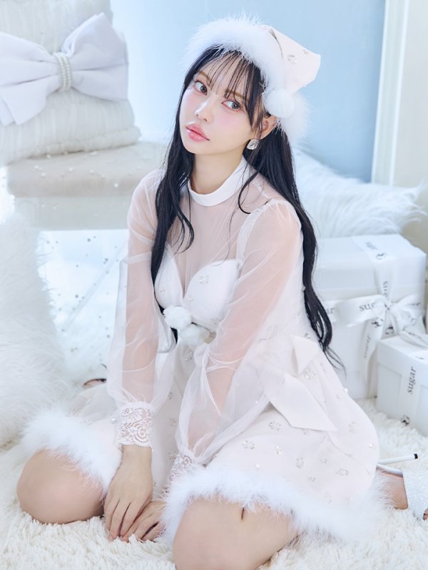 画像35: 【ノベルティ対象】【即日発送！】【サンタコス 4点セット】【XS-XLサイズ/1カラー】チュールロングスリーブハイネックサンタ[YMT]