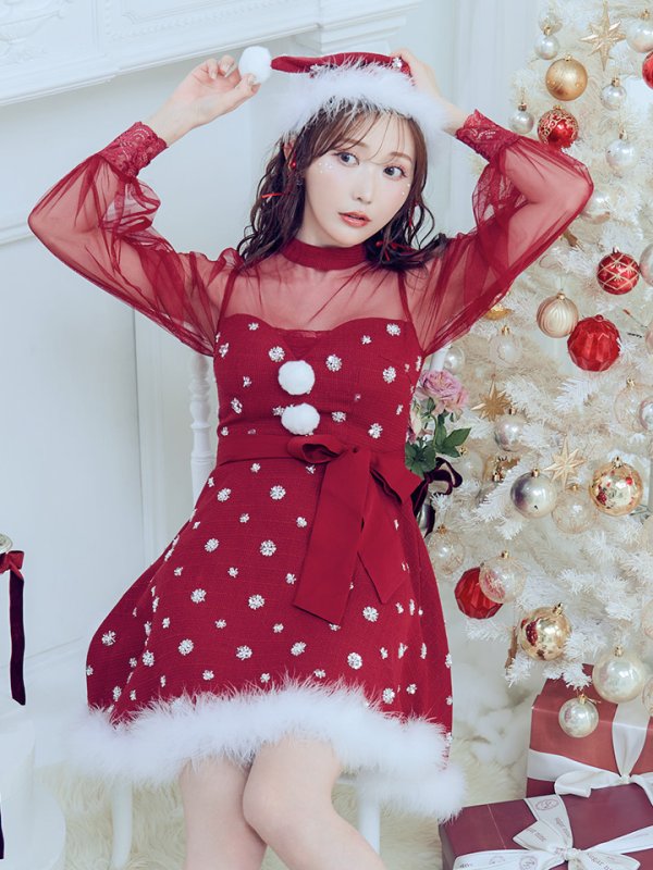 画像12: 【ノベルティ対象】【即日発送！】【サンタコス 4点セット】【XS-XLサイズ/1カラー】チュールロングスリーブハイネックサンタ[YMT]