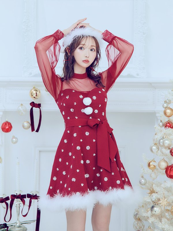 画像17: 【ノベルティ対象】【即日発送！】【サンタコス 4点セット】【XS-XLサイズ/1カラー】チュールロングスリーブハイネックサンタ[YMT]