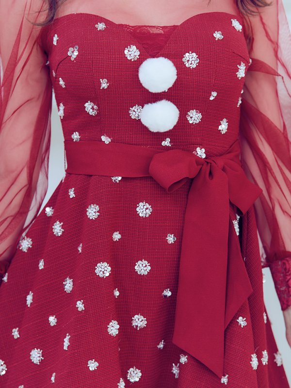 画像7: 【ノベルティ対象】【即日発送！】【サンタコス 4点セット】【XS-XLサイズ/1カラー】チュールロングスリーブハイネックサンタ[YMT]