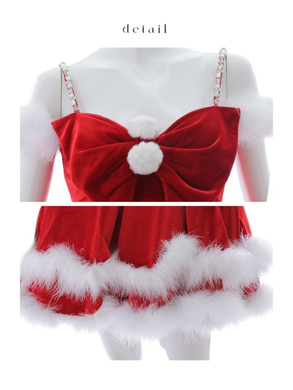 画像41: 【即日発送！】【サンタコス 4点セット】【XS-Lサイズ/4カラー】フロントビッグリボンオフショルフレアサンタ[OF04]