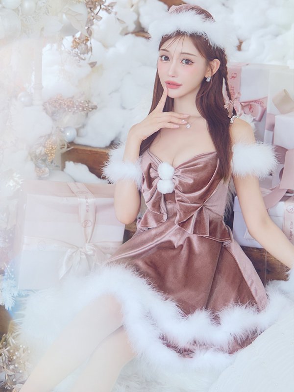画像2: 【即日発送！】【サンタコス 4点セット】【XS-Lサイズ/4カラー】フロントビッグリボンオフショルフレアサンタ[YMT]