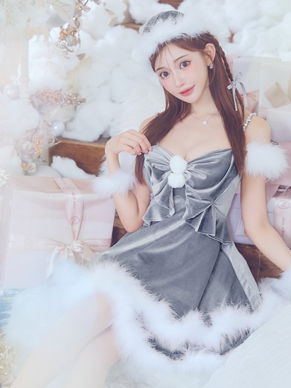 画像2: 【即日発送！】【サンタコス 4点セット】【XS-Lサイズ/4カラー】フロントビッグリボンオフショルフレアサンタ[YMT]