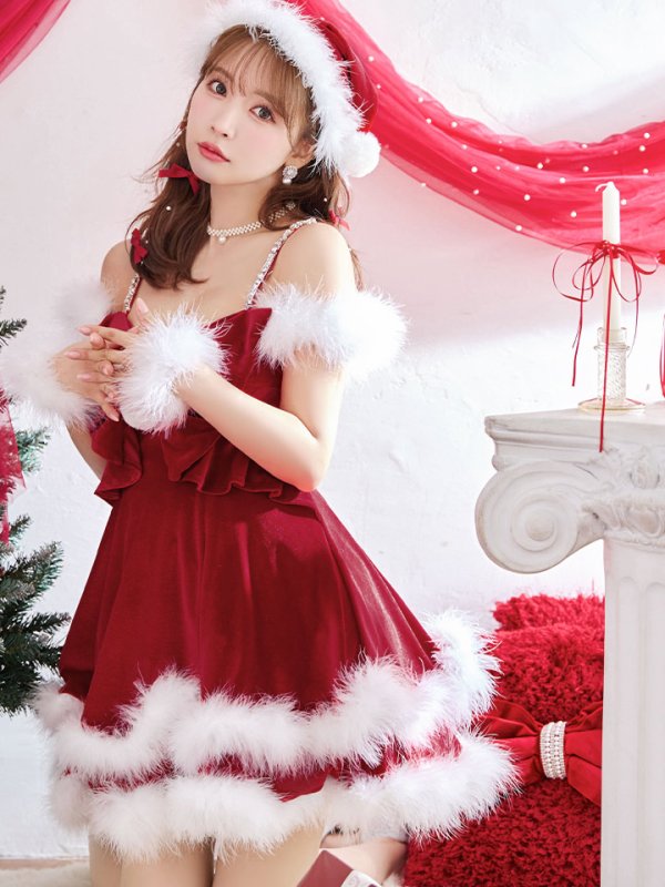 画像14: 【即日発送！】【サンタコス 4点セット】【XS-Lサイズ/4カラー】フロントビッグリボンオフショルフレアサンタ[OF04]