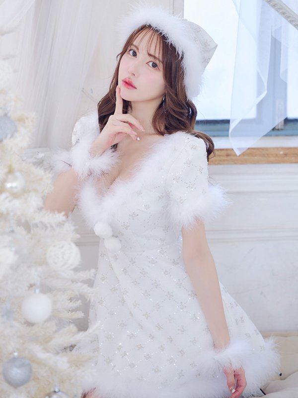 画像1: 【一部予約商品/12月中旬発送予定】【サンタコス 4点セット】【XS-Lサイズ/1カラー】ビジューフレアスカートサンタコスプレ[OF04]