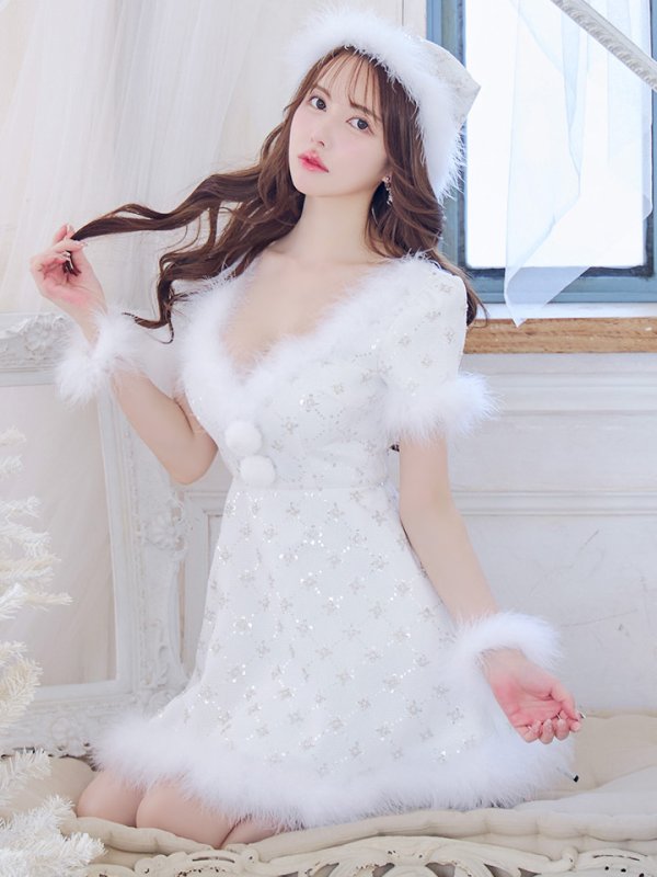 画像2: 【一部予約商品/12月中旬発送予定】【サンタコス 4点セット】【XS-Lサイズ/1カラー】ビジューフレアスカートサンタコスプレ[OF04]