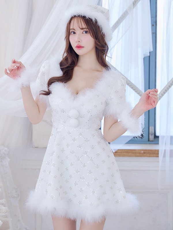 画像3: 【一部予約商品/12月中旬発送予定】【サンタコス 4点セット】【XS-Lサイズ/1カラー】ビジューフレアスカートサンタコスプレ[OF04]