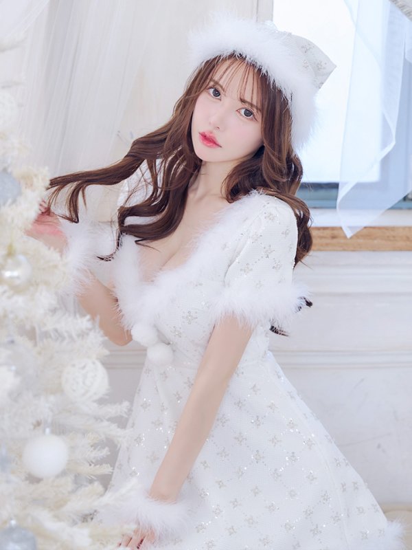 画像8: 【一部予約商品/12月中旬発送予定】【サンタコス 4点セット】【XS-Lサイズ/1カラー】ビジューフレアスカートサンタコスプレ[OF04]