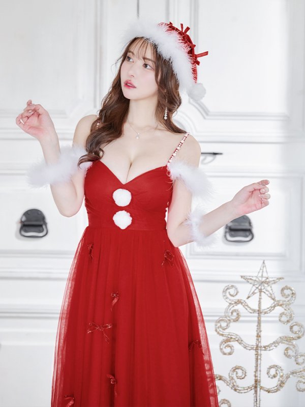 画像12: 【ノベルティ対象】【即日発送】【サンタコス 4点セット】【S-XLサイズ/1カラー】ミディアムスカートキャミリボンサンタコスプレ[YMT]