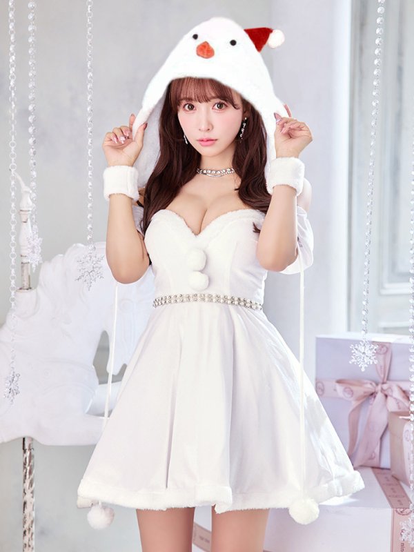 画像1: 【即日発送！】【サンタコス 4点セット】【XS-XLサイズ/1カラー】雪だるまオフショルフレアスカートコスプレ[YMT]