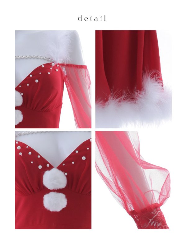 画像35: 【ノベルティ対象】【即日発送】【サンタコス 3点セット】【XS-XLサイズ/2カラー】シアーチュールオフショルダーサンタコスプレ[OF04]