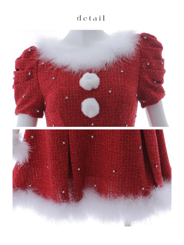 画像40: 【ノベルティ対象】【即日発送！】【サンタコス 4点セット】【XS-XLサイズ/3カラー】ツイードビジュープリーツスカートサンタコスプレ[YMT]