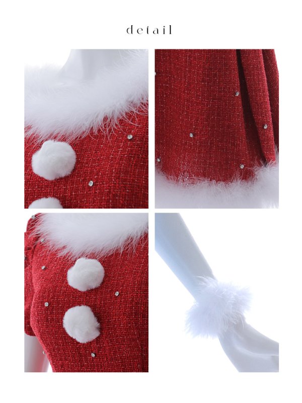 画像41: 【ノベルティ対象】【即日発送！】【サンタコス 4点セット】【XS-XLサイズ/3カラー】ツイードビジュープリーツスカートサンタコスプレ[YMT]