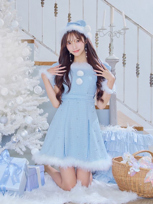 画像19: 【ノベルティ対象】【即日発送！】【サンタコス 4点セット】【XS-XLサイズ/3カラー】ツイードビジュープリーツスカートサンタコスプレ[YMT]