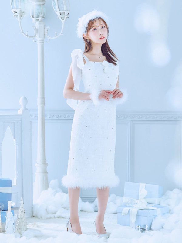 画像41: 【即日発送！】【サンタコス 4点セット】【S-Lサイズ/2カラー】リボンショルダーツイードビジューミディアムサンタコスプレ[OF04]