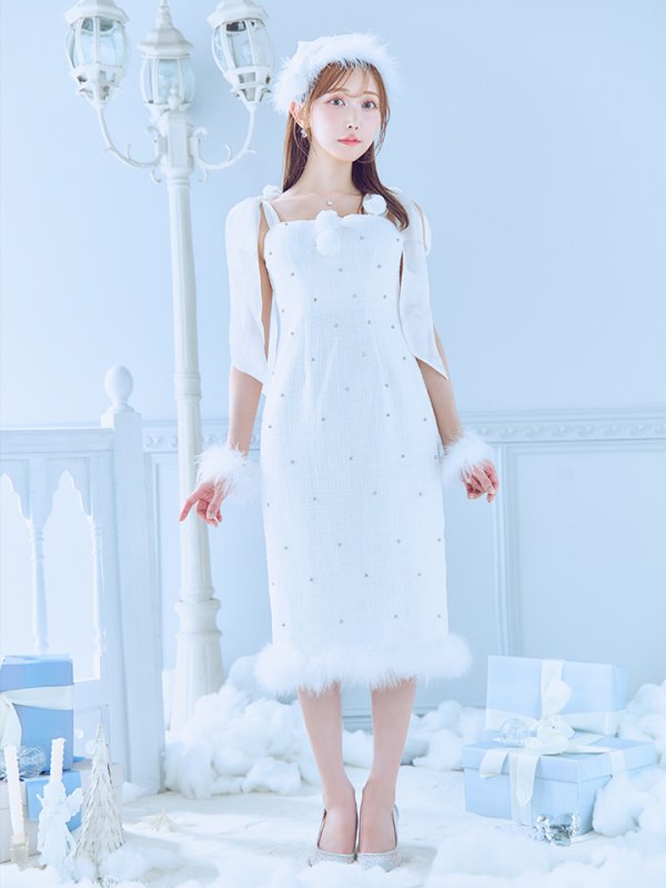 画像4: 【即日発送！】【サンタコス 4点セット】【S-Lサイズ/2カラー】リボンショルダーツイードビジューミディアムサンタコスプレ[OF04]