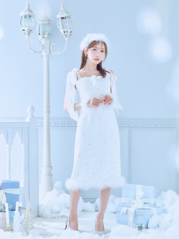 画像25: 【即日発送！】【サンタコス 4点セット】【S-Lサイズ/2カラー】リボンショルダーツイードビジューミディアムサンタコスプレ[OF04]