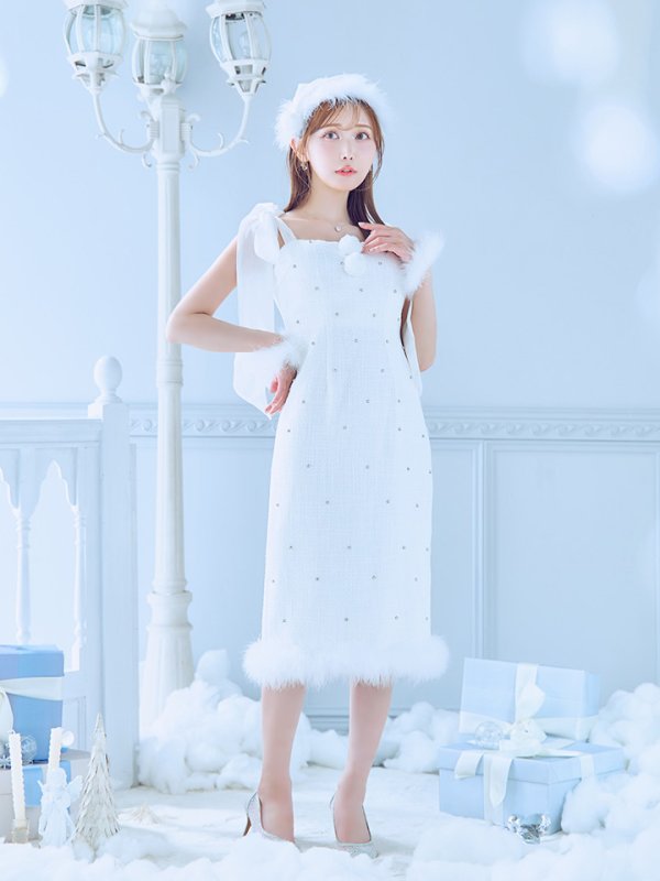 画像9: 【即日発送！】【サンタコス 4点セット】【S-Lサイズ/2カラー】リボンショルダーツイードビジューミディアムサンタコスプレ[OF04]