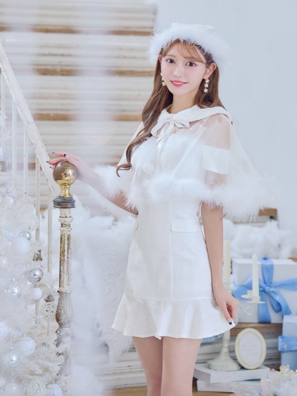 画像6: 【即日発送】【サンタコス 5点セット】【S-Lサイズ/1カラー】ポンチョ付きベアトップマーメイドスカートサンタコスプレ[OF04]