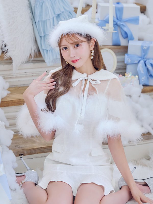 画像6: 【サンタコス 5点セット】【S-Lサイズ/1カラー】ポンチョ付きベアトップマーメイドスカートサンタコスプレ[OF04]