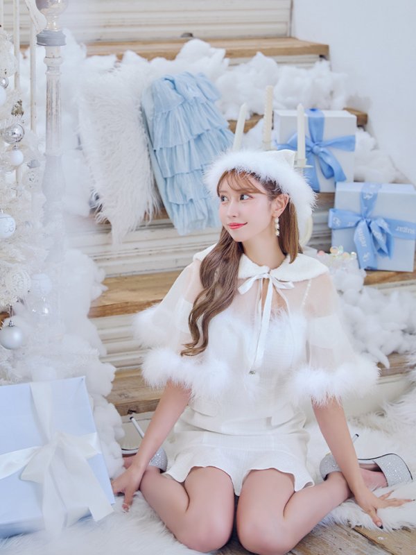 画像7: 【サンタコス 5点セット】【S-Lサイズ/1カラー】ポンチョ付きベアトップマーメイドスカートサンタコスプレ[OF04]