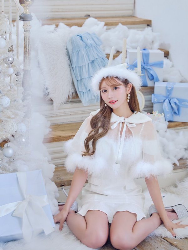 画像8: 【サンタコス 5点セット】【S-Lサイズ/1カラー】ポンチョ付きベアトップマーメイドスカートサンタコスプレ[OF04]