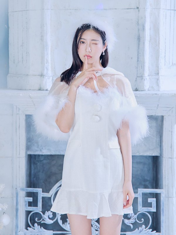 画像18: 【即日発送】【サンタコス 5点セット】【S-Lサイズ/1カラー】ポンチョ付きベアトップマーメイドスカートサンタコスプレ[OF04]