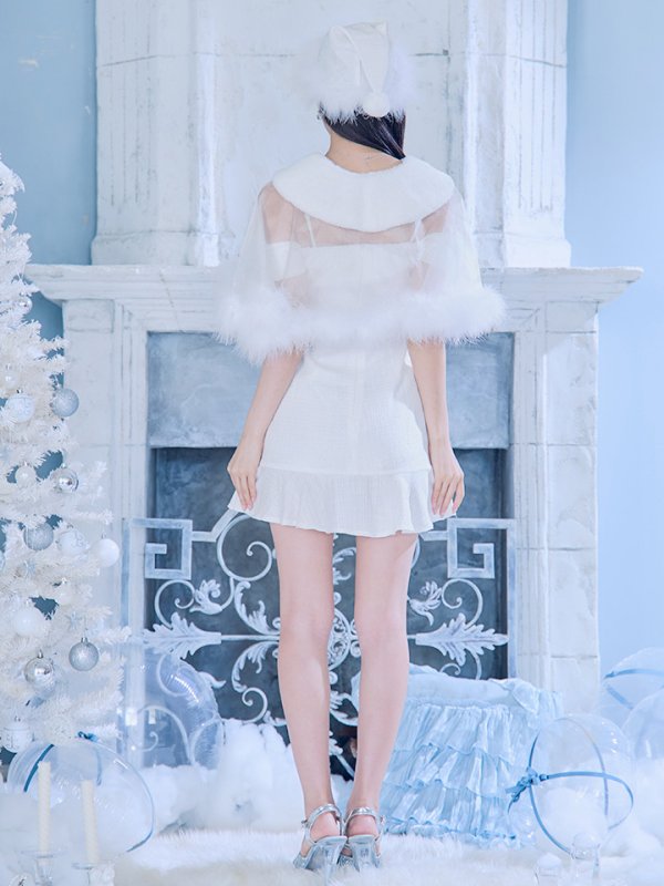 画像8: 【即日発送】【サンタコス 5点セット】【S-Lサイズ/1カラー】ポンチョ付きベアトップマーメイドスカートサンタコスプレ[OF04]