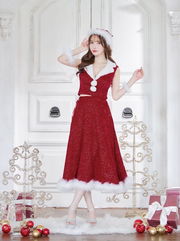 画像10: 【ノベルティ対象】【即日発送！】【サンタコス 5点セット】【S-Lサイズ/1カラー】セットアップ襟付きミディアムサンタコスプレ[YMT]