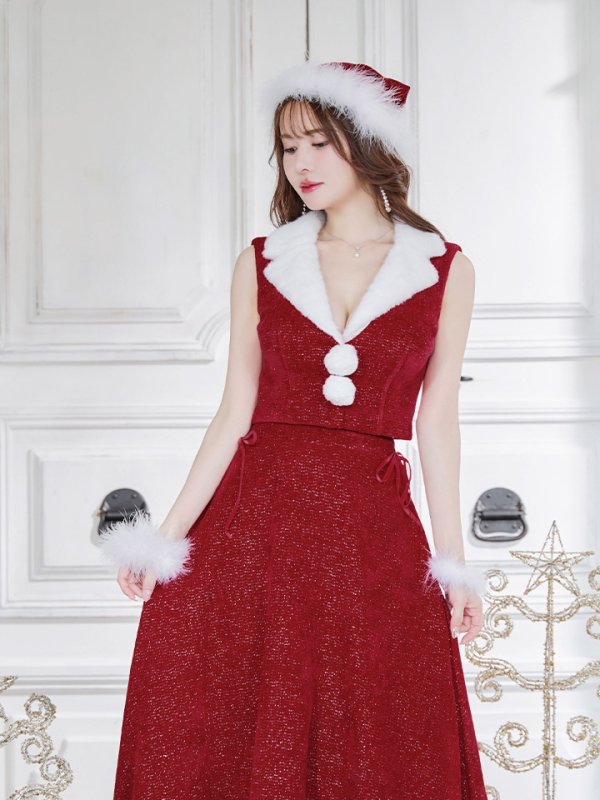 画像12: 【ノベルティ対象】【即日発送！】【サンタコス 5点セット】【S-Lサイズ/1カラー】セットアップ襟付きミディアムサンタコスプレ[YMT]