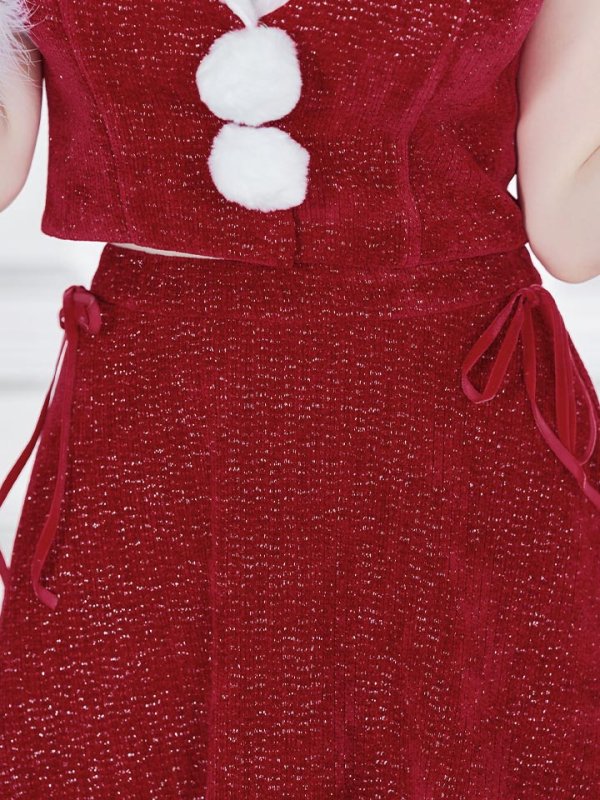 画像17: 【ノベルティ対象】【即日発送！】【サンタコス 5点セット】【S-Lサイズ/1カラー】セットアップ襟付きミディアムサンタコスプレ[YMT]