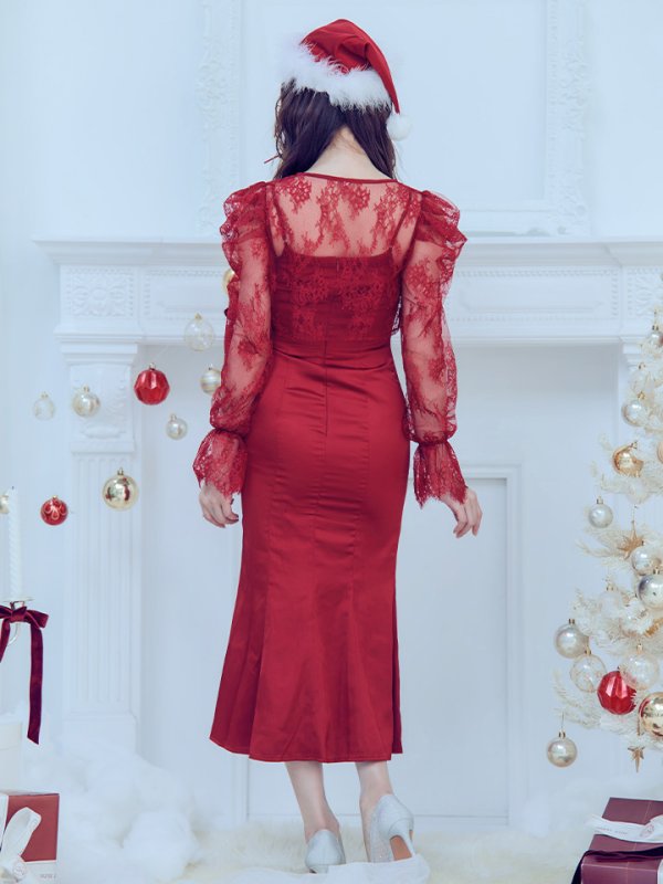 画像7: 【即日発送！】【サンタコス 4点セット】【S-Lサイズ/1カラー】レーストップスミディアムビジューサンタコスプレ[YMT]