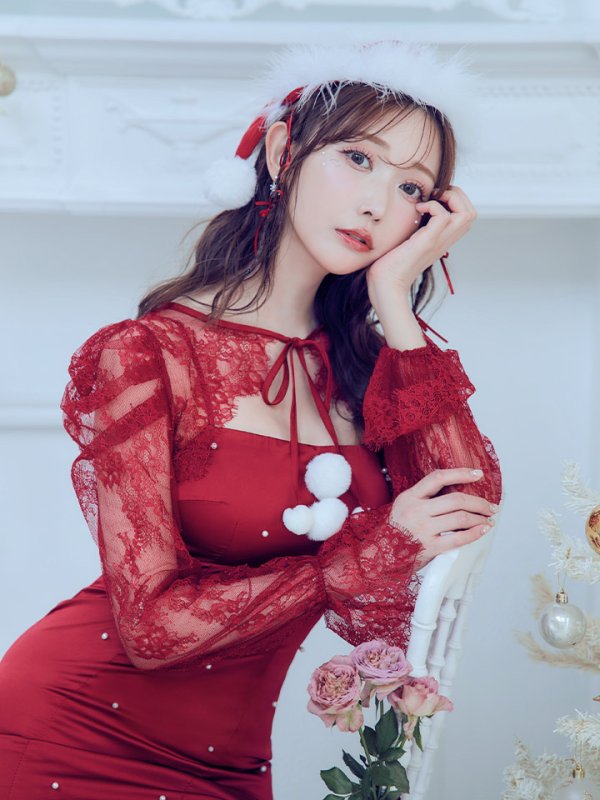 画像12: 【即日発送！】【サンタコス 4点セット】【S-Lサイズ/1カラー】レーストップスミディアムビジューサンタコスプレ[YMT]