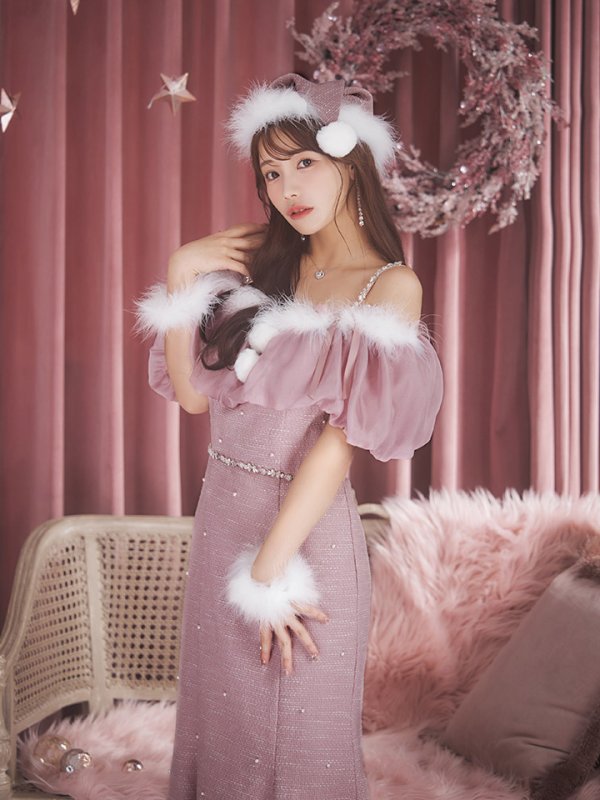 画像10: SALE!【サンタコス4点セット】【S-Lサイズ/1カラー】オーガンジーオフショルダーサンタコスプレ[YMT]