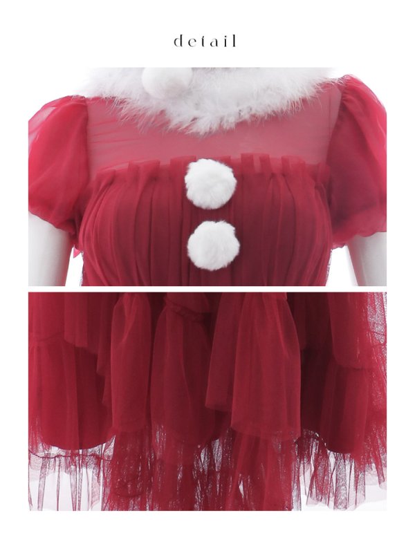 画像21: 【即日発送！】【サンタコス 3点セット】【S-Lサイズ/1カラー】シースルーフリルチュールサンタコスプレ[YMT]