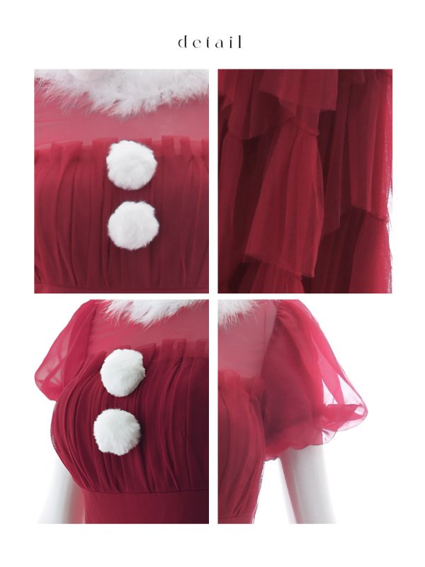 画像22: 【即日発送！】【サンタコス 3点セット】【S-Lサイズ/1カラー】シースルーフリルチュールサンタコスプレ[YMT]