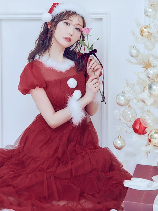 画像11: 【即日発送！】【サンタコス 3点セット】【S-Lサイズ/1カラー】シースルーフリルチュールサンタコスプレ[YMT]