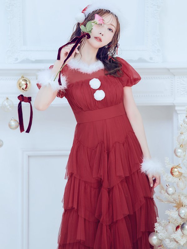 画像16: 【即日発送！】【サンタコス 3点セット】【S-Lサイズ/1カラー】シースルーフリルチュールサンタコスプレ[YMT]
