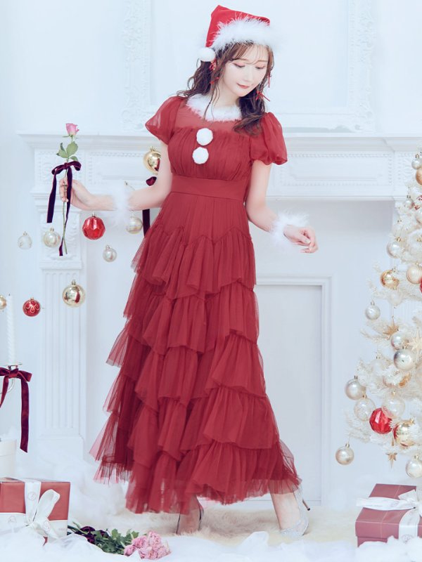 画像17: 【即日発送！】【サンタコス 3点セット】【S-Lサイズ/1カラー】シースルーフリルチュールサンタコスプレ[YMT]
