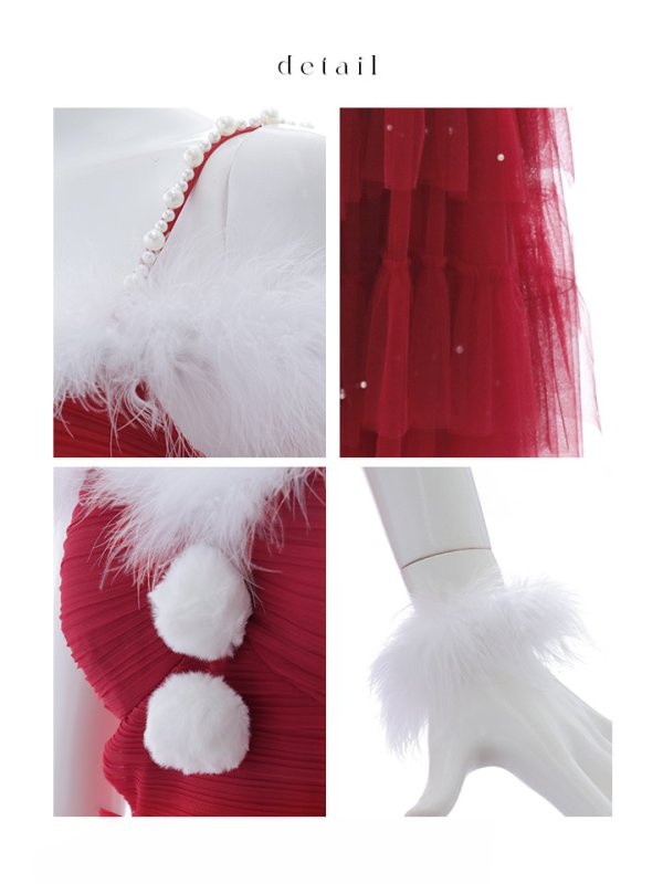 画像20: 【ノベルティ対象】【即日発送！】【サンタコス 4点セット】【M-XLサイズ/1カラー】オフショルフリルチュールサンタコスプレ[YMT]